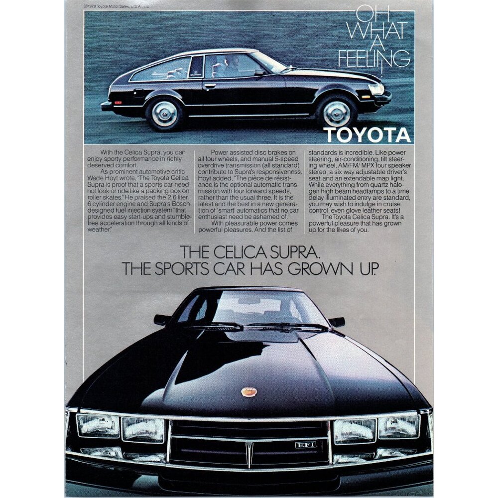 1980 Toyota Celica Supra Japanese Sports Car Vintage Print Ad Man Cave Wall Art
